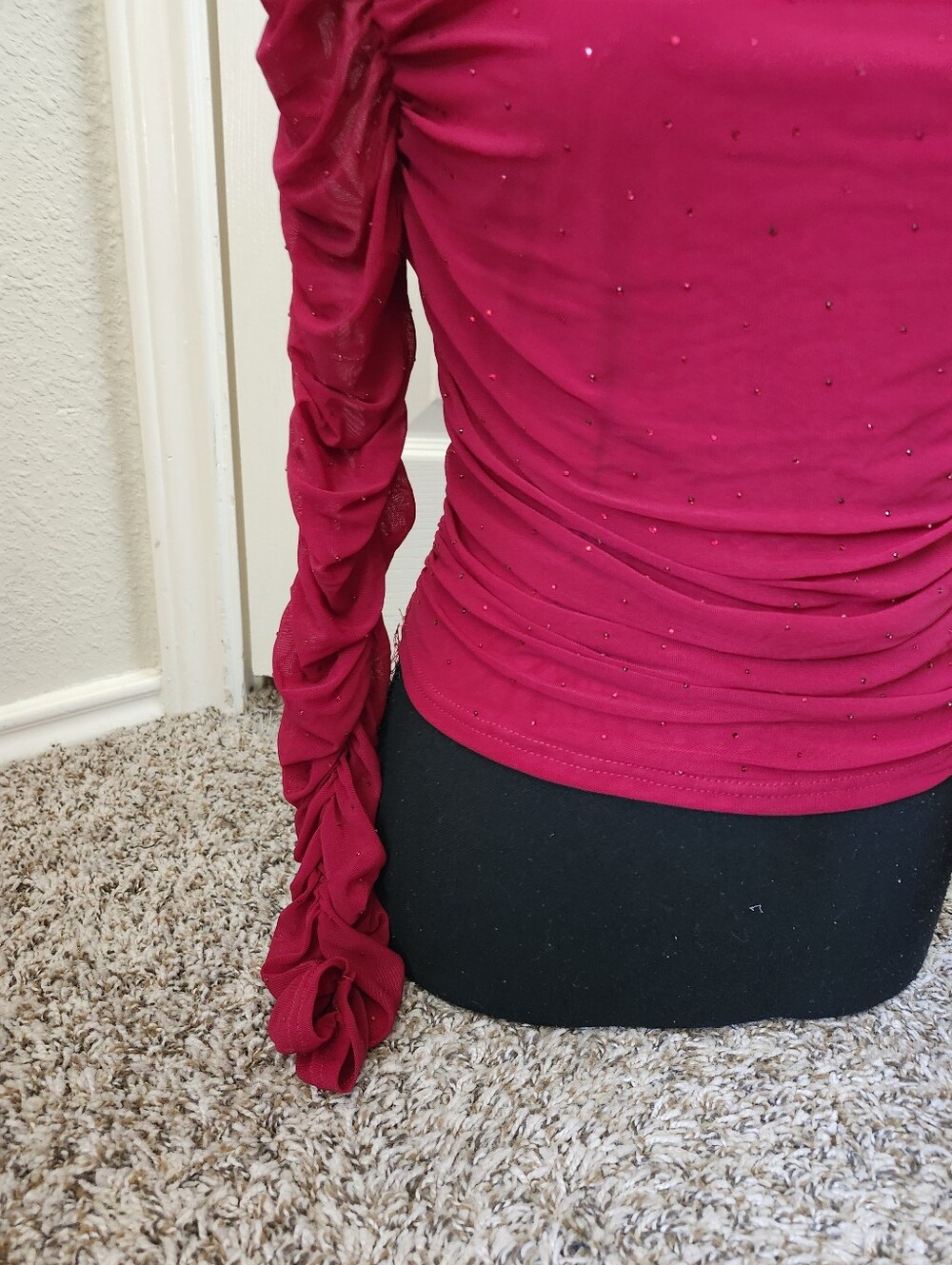 Lulus One-Shoulder Ruched Red Rhinestone Gem Top - Picture 6 of 10